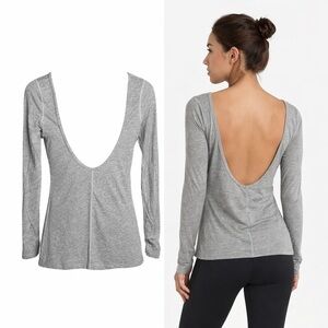 Tantris Gray Open Back Long Sleeve Top | Heather Gray | Yoga Athleisure | Size M